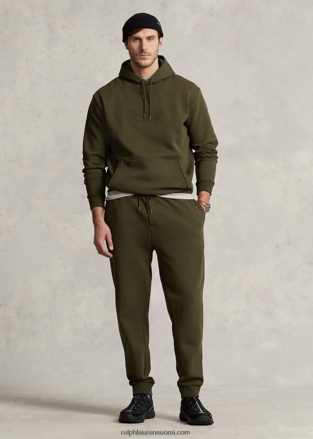 Ralph Lauren miehet logokuvioitu kaksoisneulottu huppari 0Z24ZR1379 yrityksen oliivi
