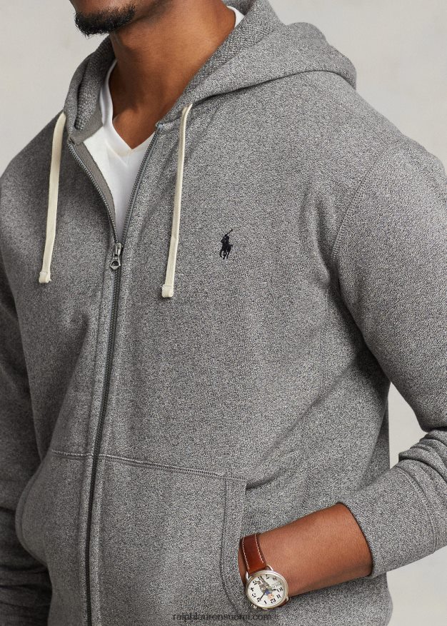 Ralph Lauren miehet täysvetoketjullinen fleecehuppari 0Z24ZR1667 tuhkanharmaa kanerva
