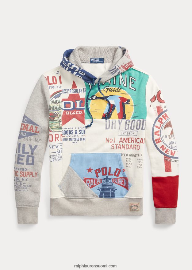 Ralph Lauren miehet tilkkuvärinen fleece-graafinen huppari 0Z24ZR8499 kannenpesuaine valkoinen multi