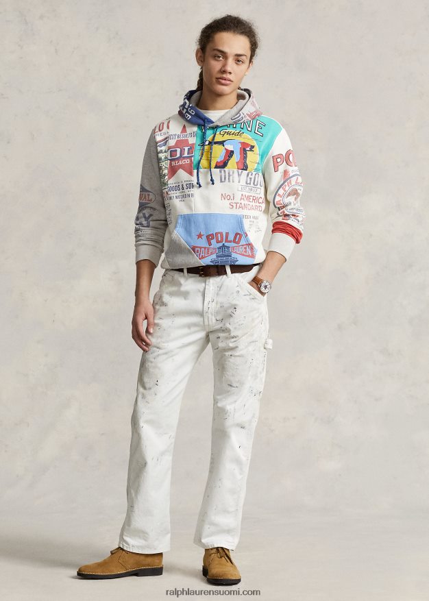 Ralph Lauren miehet tilkkuvärinen fleece-graafinen huppari 0Z24ZR8499 kannenpesuaine valkoinen multi