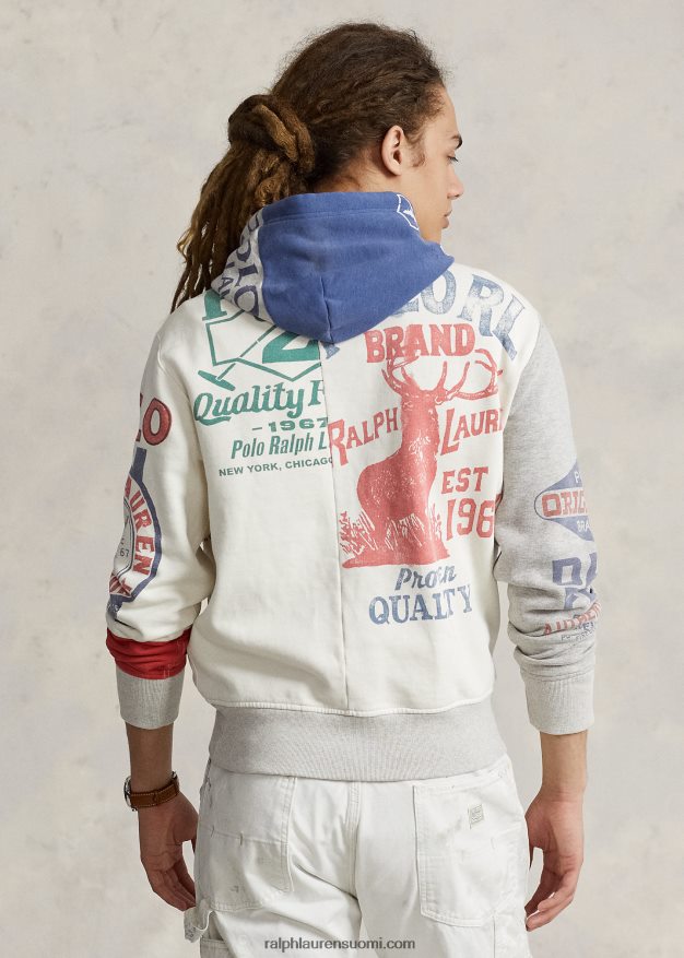 Ralph Lauren miehet tilkkuvärinen fleece-graafinen huppari 0Z24ZR8499 kannenpesuaine valkoinen multi