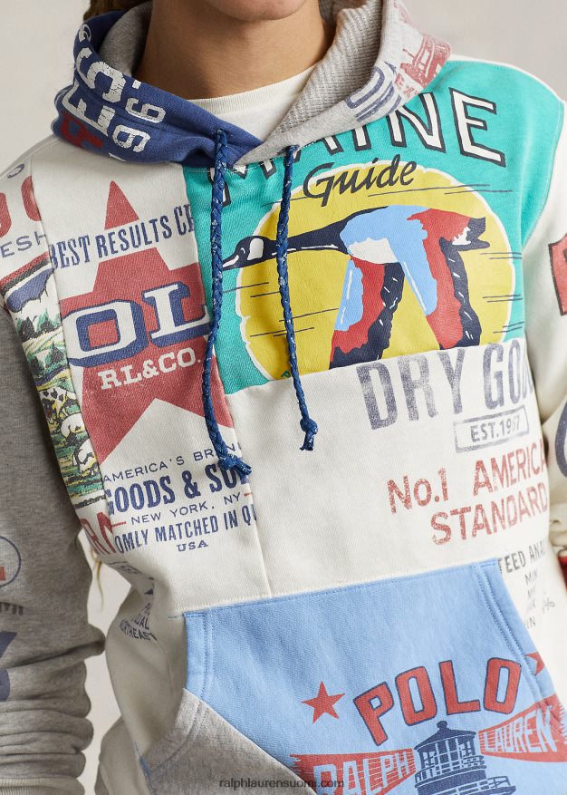 Ralph Lauren miehet tilkkuvärinen fleece-graafinen huppari 0Z24ZR8499 kannenpesuaine valkoinen multi