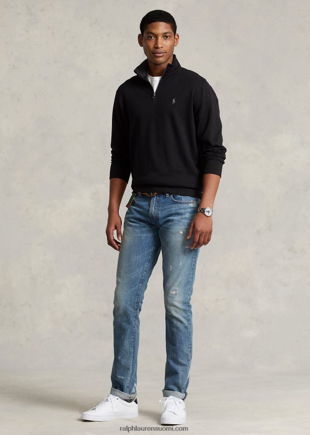 Ralph Lauren miehet ylellinen jersey vetoketjullinen villapaita 0Z24ZR8655 musta