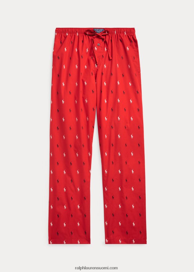 Ralph Lauren miehet kudotut puuvillaiset pyjamahousut 0Z24ZR1170 punainen/laivasto/valkoinen
