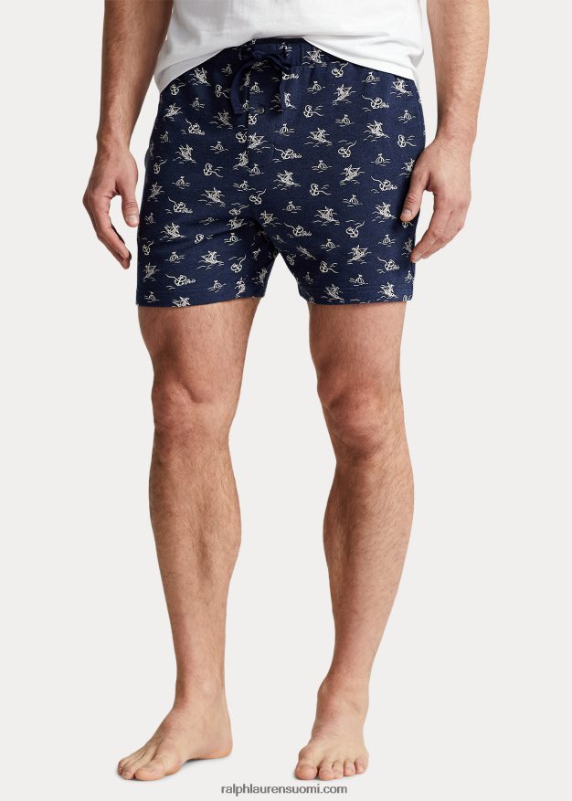 Ralph Lauren miehet neuloa pikee 6 tuuman uni lyhyt 0Z24ZR8573 vintage ankkuriprintti