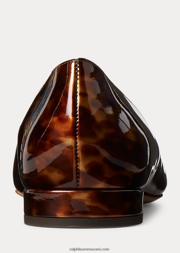 Ralph Lauren naiset kendrya patentoitu vasikannahkainen balettitaso 0Z24ZR9673 ruskea multi