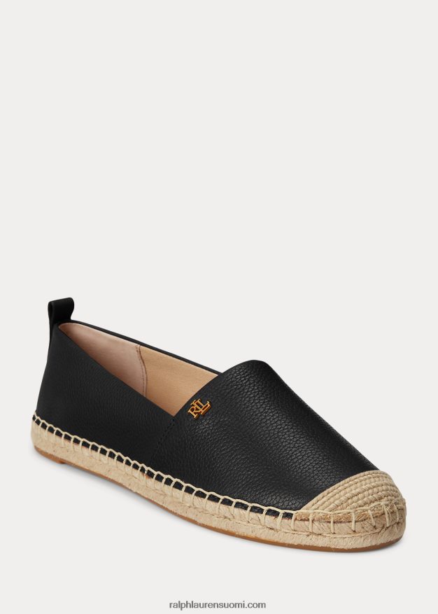 Ralph Lauren naiset cameryn iv -nahkainen espadrille 0Z24ZR5053 musta