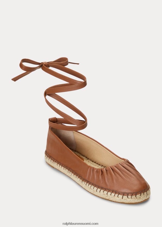 Ralph Lauren naiset cecilia nappan nahka nauhoitettu espadrilli 0Z24ZR5063 syvä satularusketus