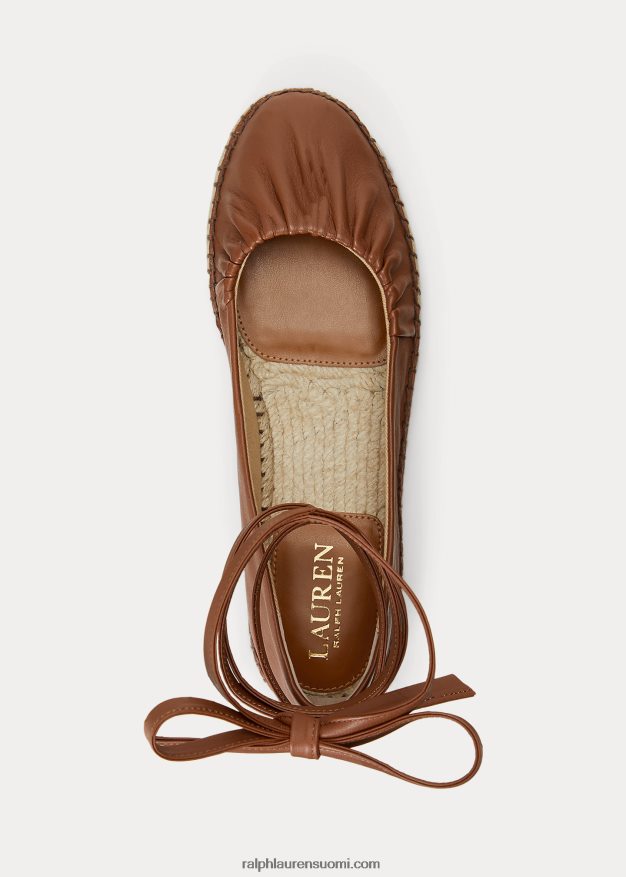 Ralph Lauren naiset cecilia nappan nahka nauhoitettu espadrilli 0Z24ZR5063 syvä satularusketus