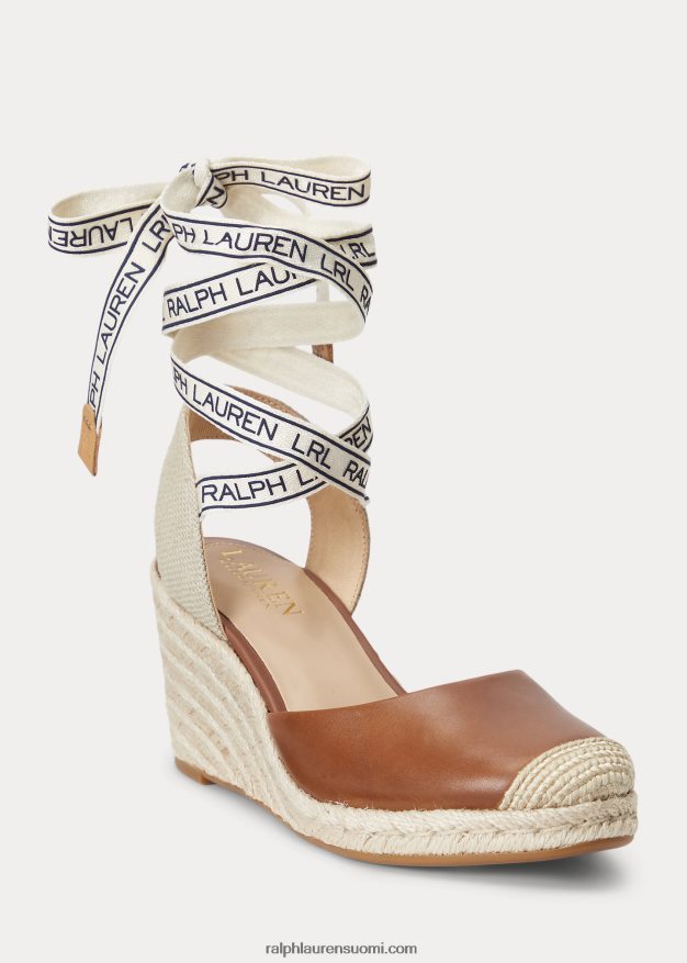 Ralph Lauren naiset paislee nahkainen espadrille 0Z24ZR5043 syvä satularusketus