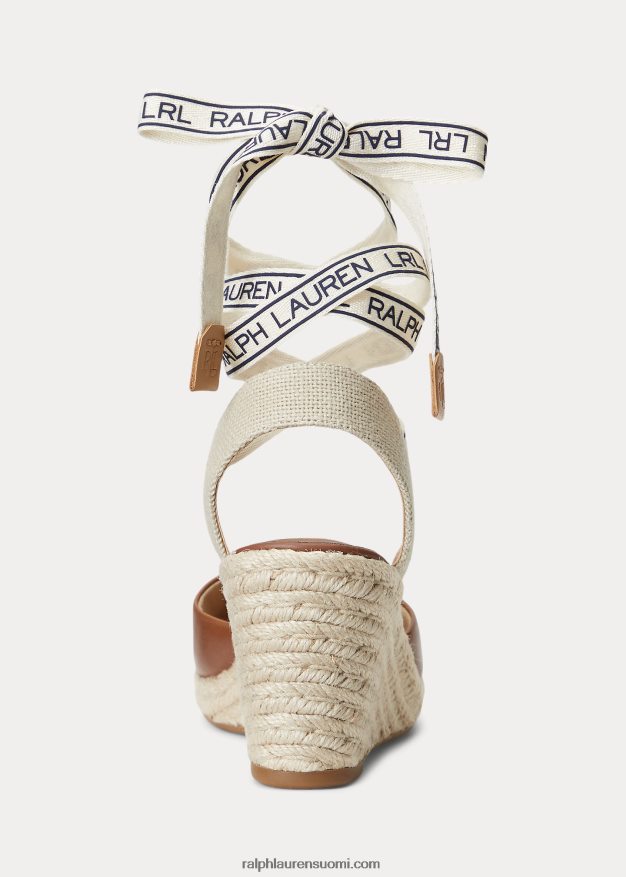 Ralph Lauren naiset paislee nahkainen espadrille 0Z24ZR5043 syvä satularusketus