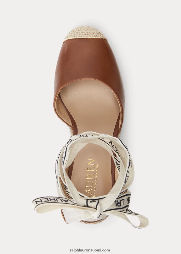 Ralph Lauren naiset paislee nahkainen espadrille 0Z24ZR5043 syvä satularusketus