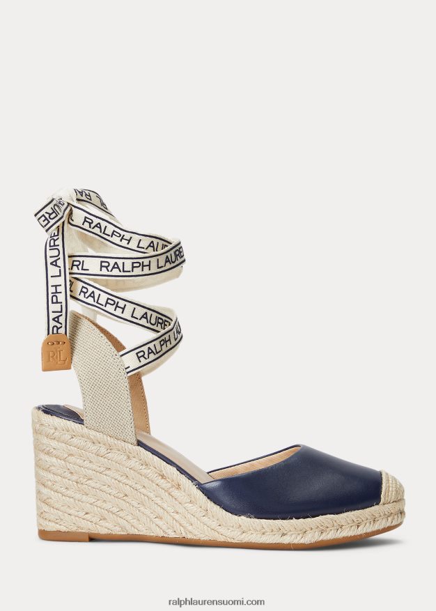 Ralph Lauren naiset paislee nahkainen espadrille 0Z24ZR5044 hienostunut laivasto