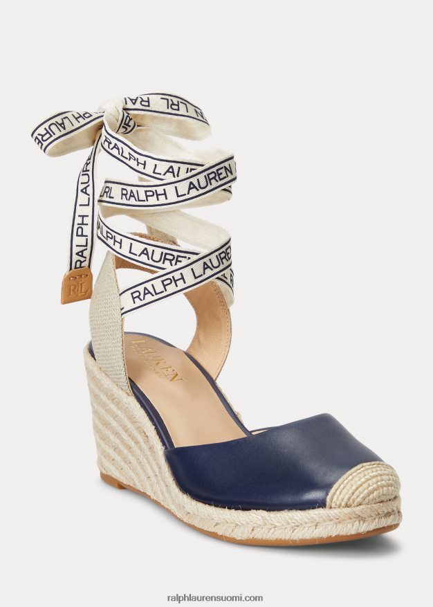 Ralph Lauren naiset paislee nahkainen espadrille 0Z24ZR5044 hienostunut laivasto