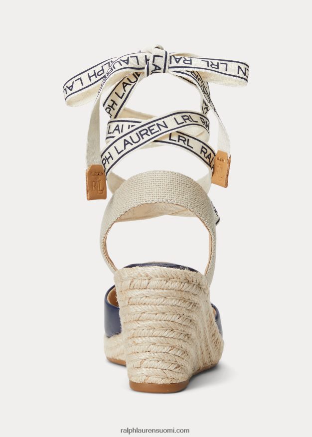 Ralph Lauren naiset paislee nahkainen espadrille 0Z24ZR5044 hienostunut laivasto