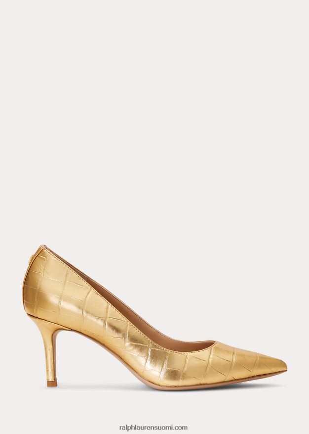 Ralph Lauren naiset Lanette metallinen kohokuvioitu nahkapumppu 0Z24ZR5129 moderni kulta