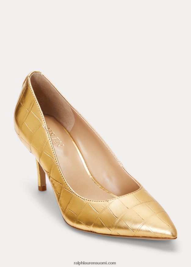 Ralph Lauren naiset Lanette metallinen kohokuvioitu nahkapumppu 0Z24ZR5129 moderni kulta