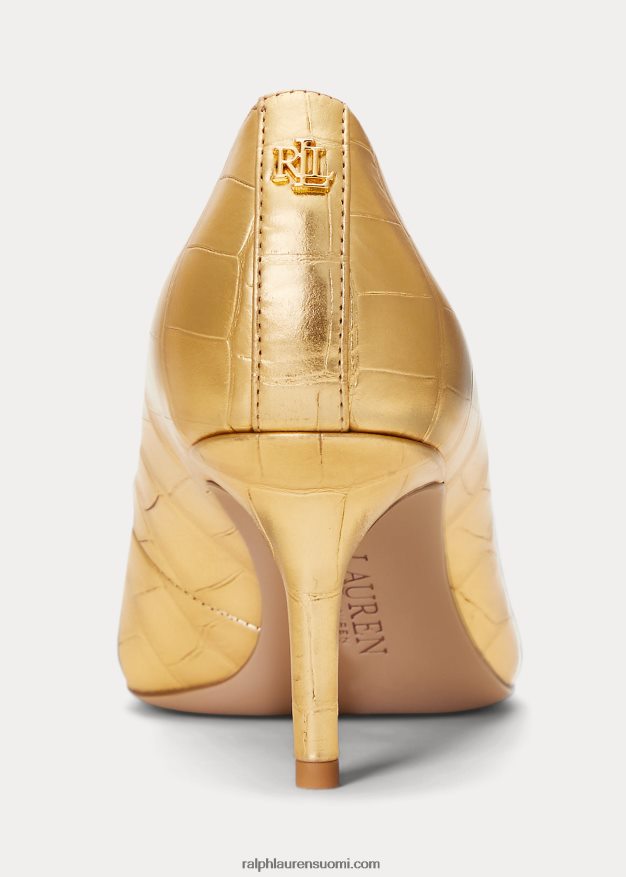 Ralph Lauren naiset Lanette metallinen kohokuvioitu nahkapumppu 0Z24ZR5129 moderni kulta