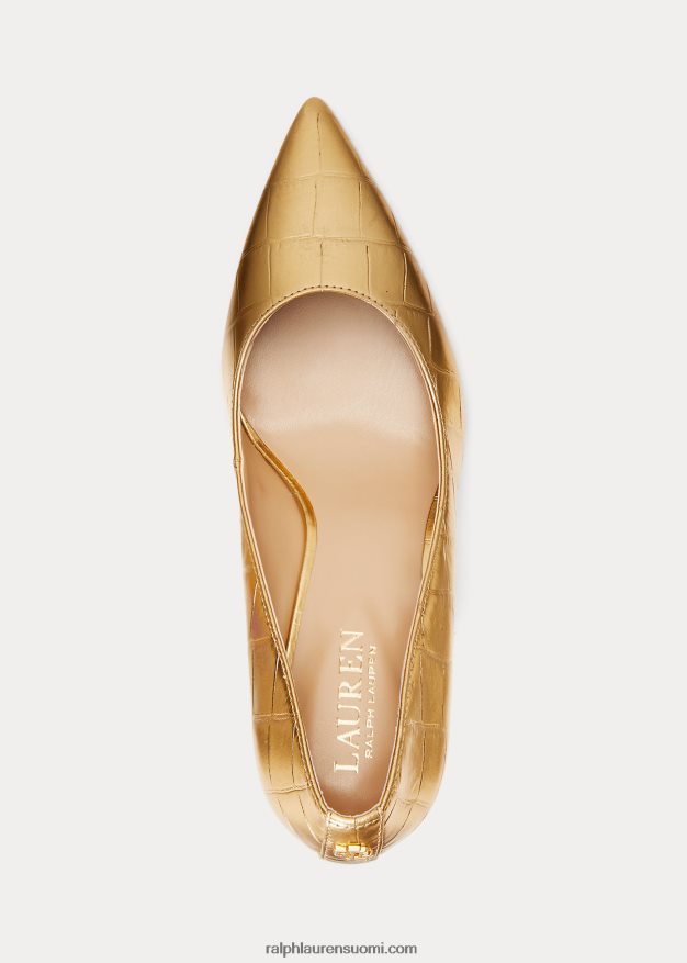 Ralph Lauren naiset Lanette metallinen kohokuvioitu nahkapumppu 0Z24ZR5129 moderni kulta