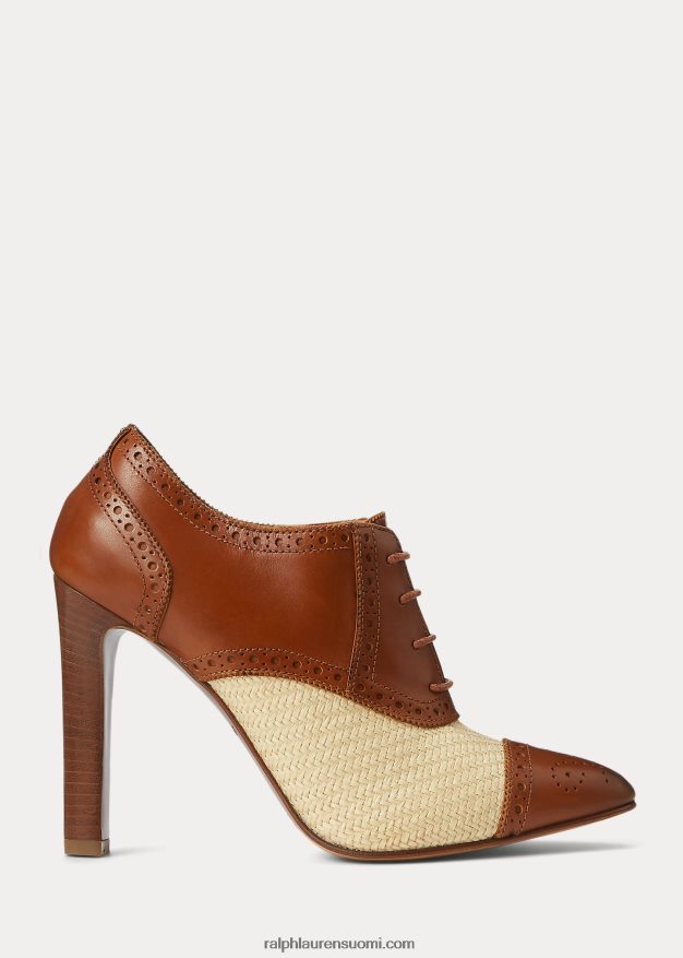 Ralph Lauren naiset cerri raffia & kiillotettu vasikannahkapumppu 0Z24ZR9703 luonnollinen/kulta