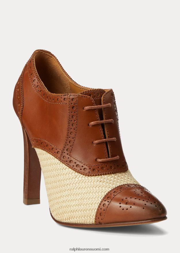 Ralph Lauren naiset cerri raffia & kiillotettu vasikannahkapumppu 0Z24ZR9703 luonnollinen/kulta