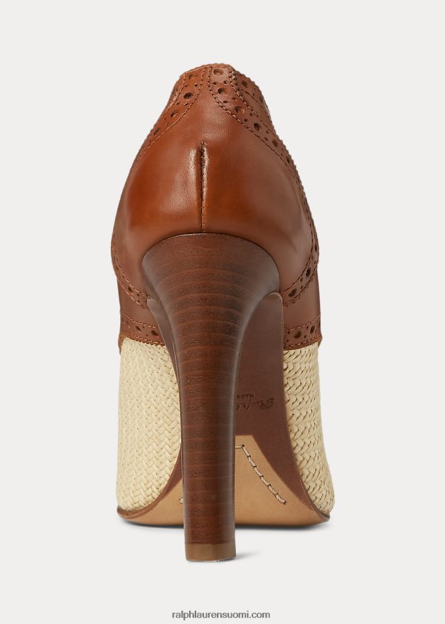 Ralph Lauren naiset cerri raffia & kiillotettu vasikannahkapumppu 0Z24ZR9703 luonnollinen/kulta