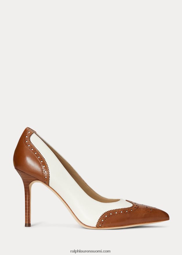 Ralph Lauren naiset lynden nappa ja kiillotettu nahkapumppu 0Z24ZR5105 syvä satularusketus/vanilja