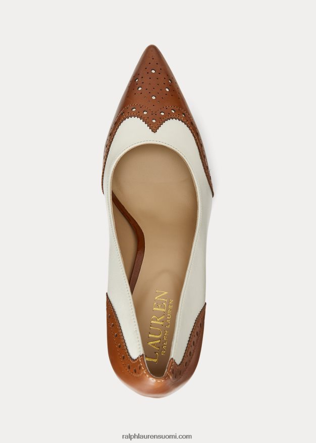 Ralph Lauren naiset lynden nappa ja kiillotettu nahkapumppu 0Z24ZR5105 syvä satularusketus/vanilja