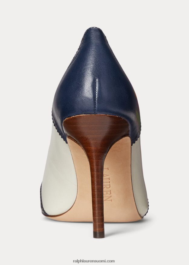 Ralph Lauren naiset lynden nappa ja kiillotettu nahkapumppu 0Z24ZR5106 hienostunut laivasto/vanilja