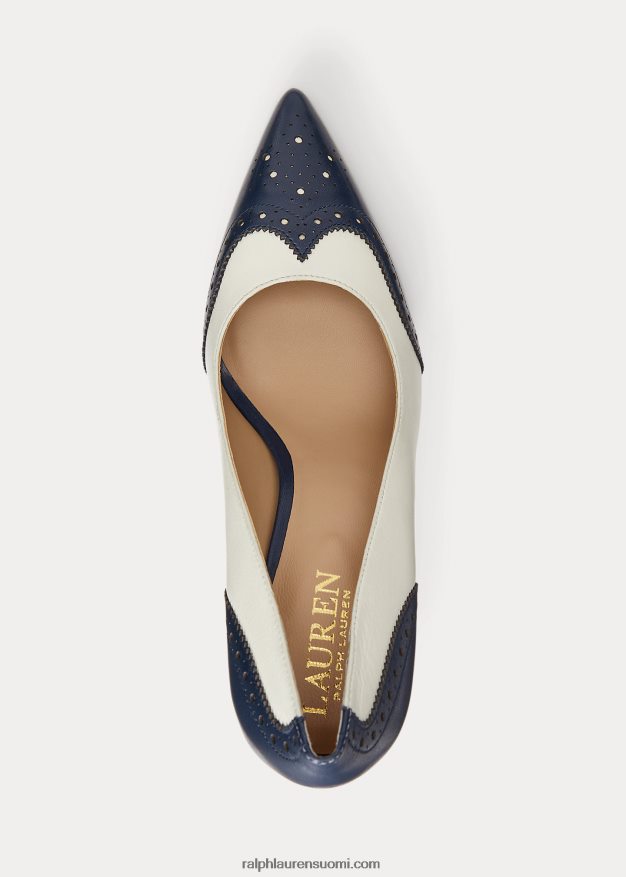 Ralph Lauren naiset lynden nappa ja kiillotettu nahkapumppu 0Z24ZR5106 hienostunut laivasto/vanilja