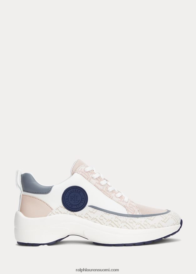 Ralph Lauren naiset reaghan-logo jacquard- ja nahkalenkkarit 0Z24ZR5086 valkoinen/vaaleanpunainen/laivasto