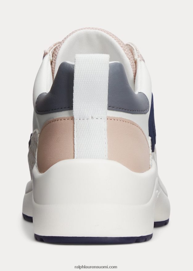 Ralph Lauren naiset reaghan-logo jacquard- ja nahkalenkkarit 0Z24ZR5086 valkoinen/vaaleanpunainen/laivasto