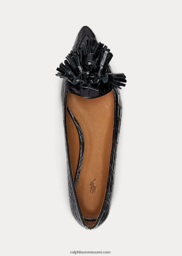 Ralph Lauren naiset ashtyn kohokuvioitu nahkainen loafer 0Z24ZR9614 musta