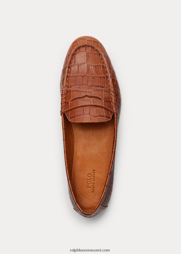 Ralph Lauren naiset ashtyn kohokuvioitu nahkainen loafer 0Z24ZR9615 Cuoio