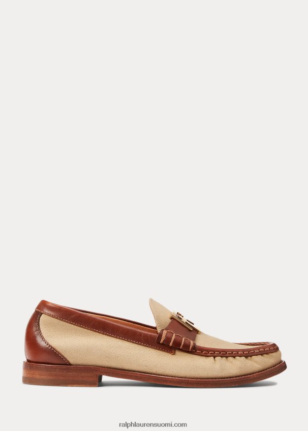 Ralph Lauren naiset harlan canvas & vasikkanahkainen loafer 0Z24ZR9689 luonnon/rl kultaa