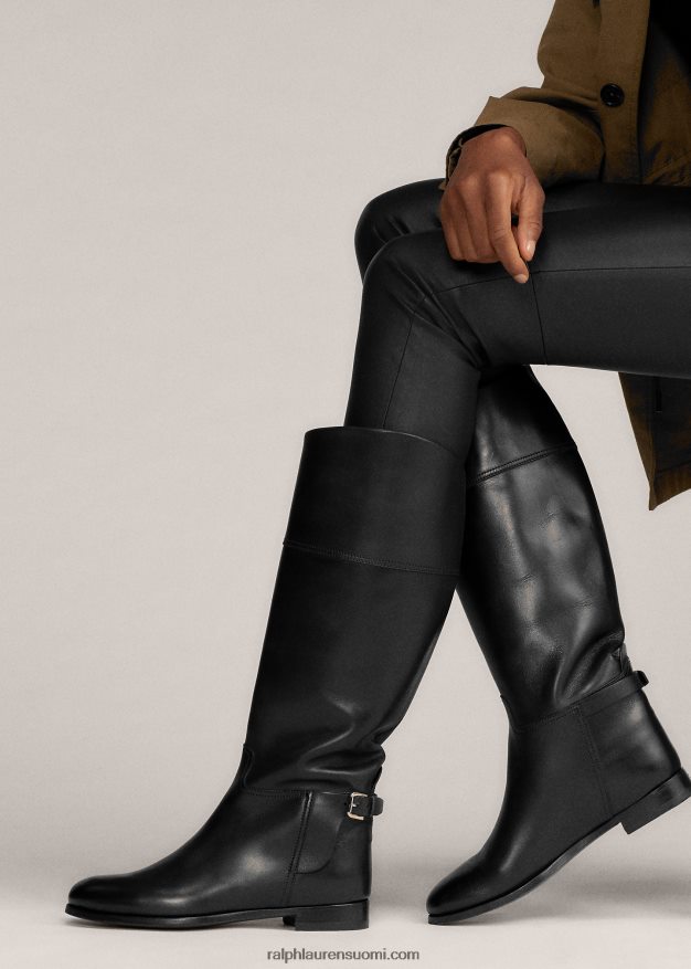 Ralph Lauren naiset Sallen vasikkanahkainen ratsastuskenkä 0Z24ZR9709 musta