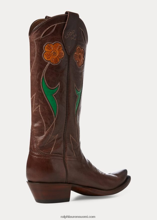 Ralph Lauren naiset selene nahkainen cowboy-saappaat 0Z24ZR9634 suklaanruskea