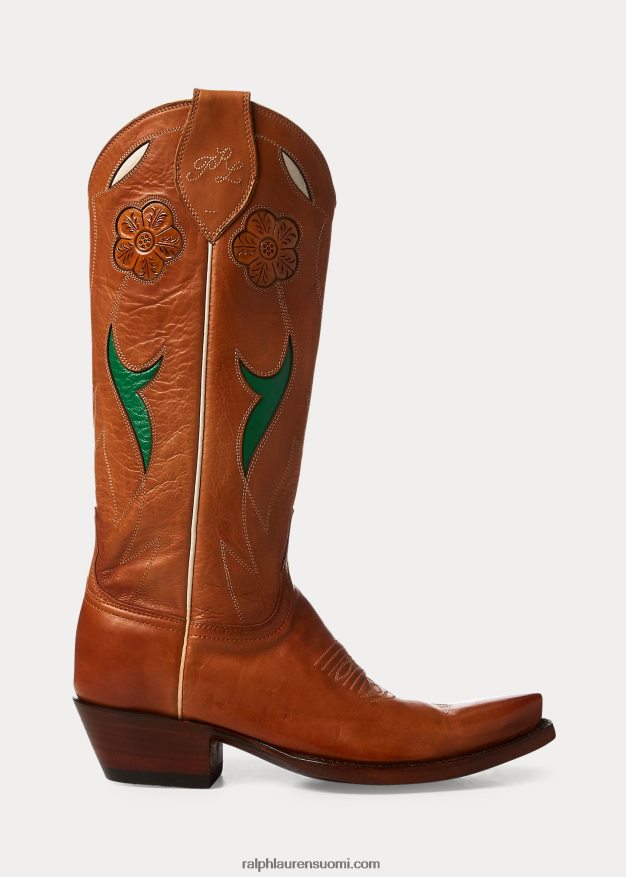 Ralph Lauren naiset selene nahkainen cowboy-saappaat 0Z24ZR9635 rusketus