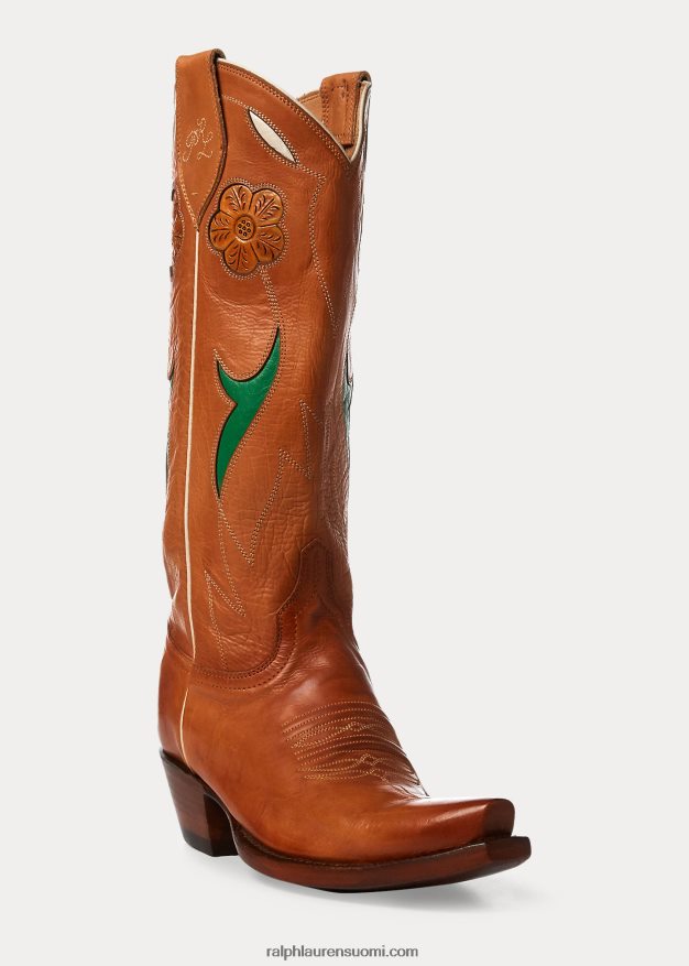 Ralph Lauren naiset selene nahkainen cowboy-saappaat 0Z24ZR9635 rusketus