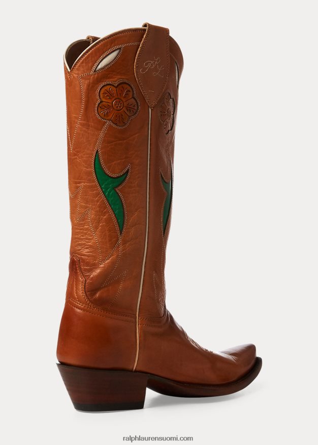 Ralph Lauren naiset selene nahkainen cowboy-saappaat 0Z24ZR9635 rusketus
