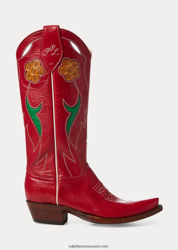 Ralph Lauren naiset selene nahkainen cowboy-saappaat 0Z24ZR9636 punainen