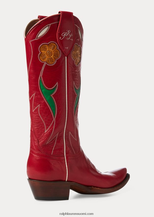 Ralph Lauren naiset selene nahkainen cowboy-saappaat 0Z24ZR9636 punainen
