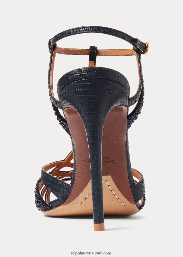 Ralph Lauren naiset Wells-koristeellinen mokka- ja nahkasandaali 0Z24ZR9665 meren laivasto