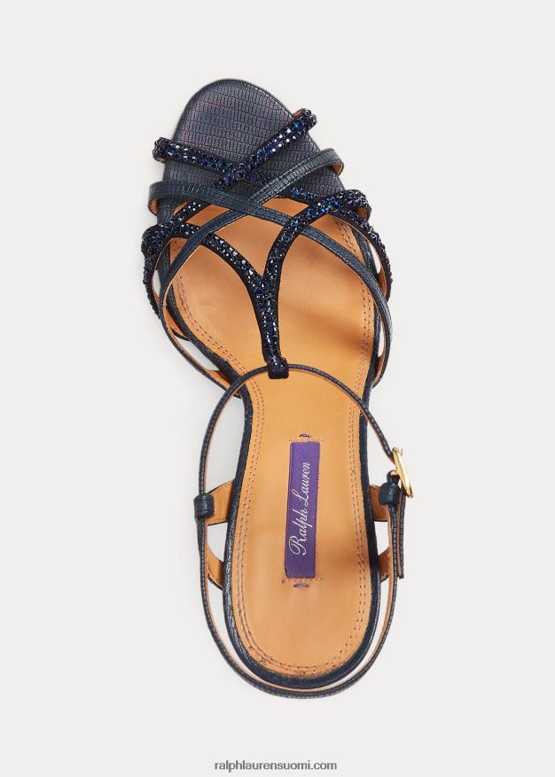 Ralph Lauren naiset Wells-koristeellinen mokka- ja nahkasandaali 0Z24ZR9665 meren laivasto