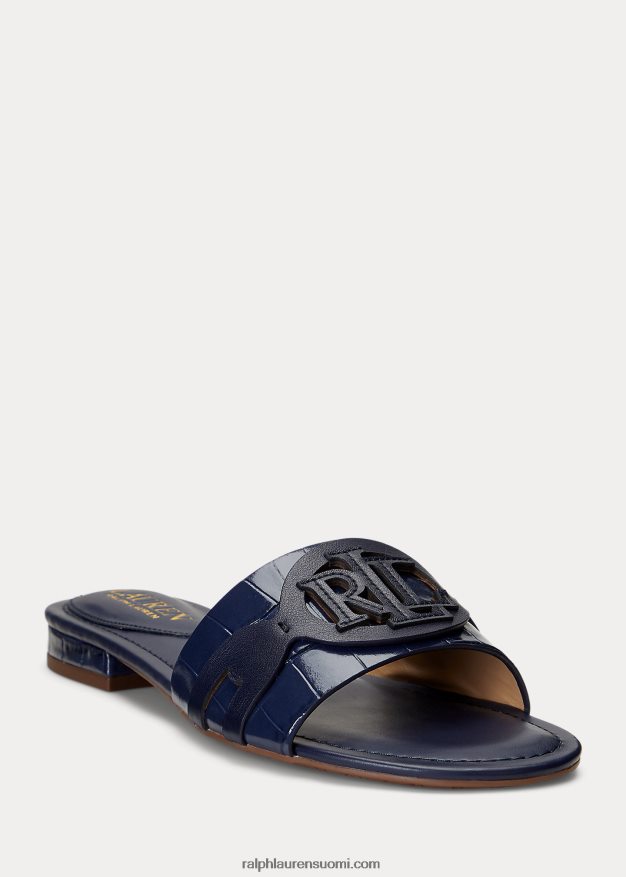 Ralph Lauren naiset alegra krokotiili-kuvioitu nahkasandaali 0Z24ZR9715 hienostunut laivasto
