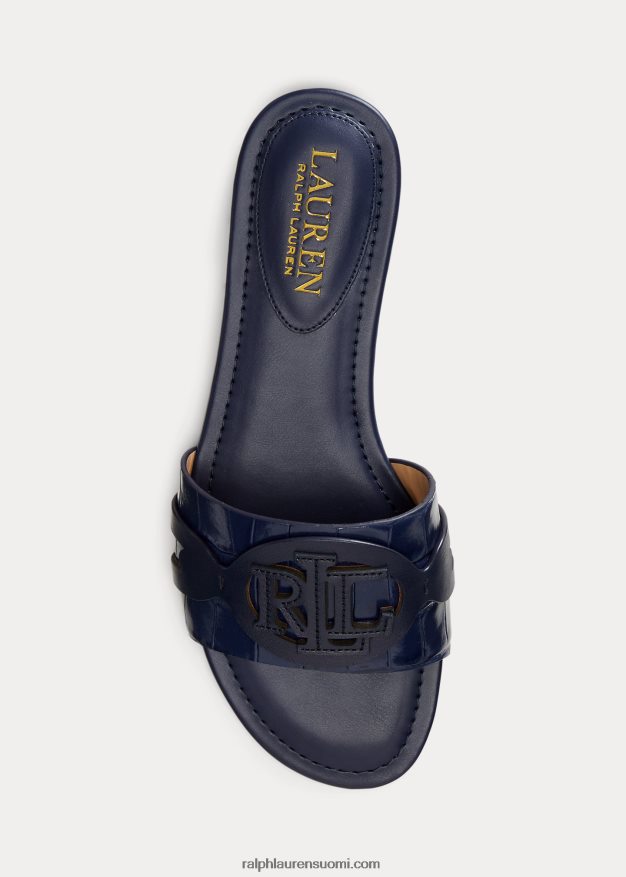 Ralph Lauren naiset alegra krokotiili-kuvioitu nahkasandaali 0Z24ZR9715 hienostunut laivasto