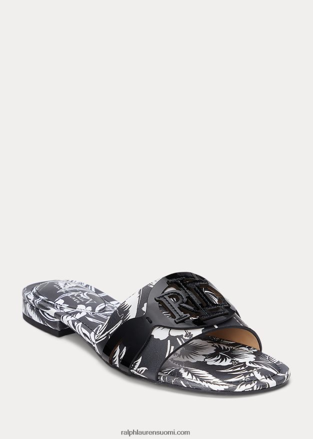 Ralph Lauren naiset alegra kukka-nahkasandaali 0Z24ZR4990 musta valkoinen