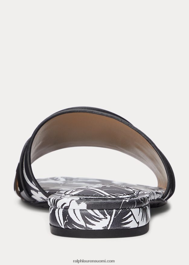 Ralph Lauren naiset alegra kukka-nahkasandaali 0Z24ZR4990 musta valkoinen