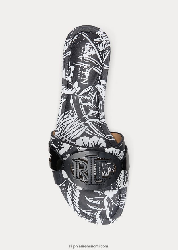 Ralph Lauren naiset alegra kukka-nahkasandaali 0Z24ZR4990 musta valkoinen