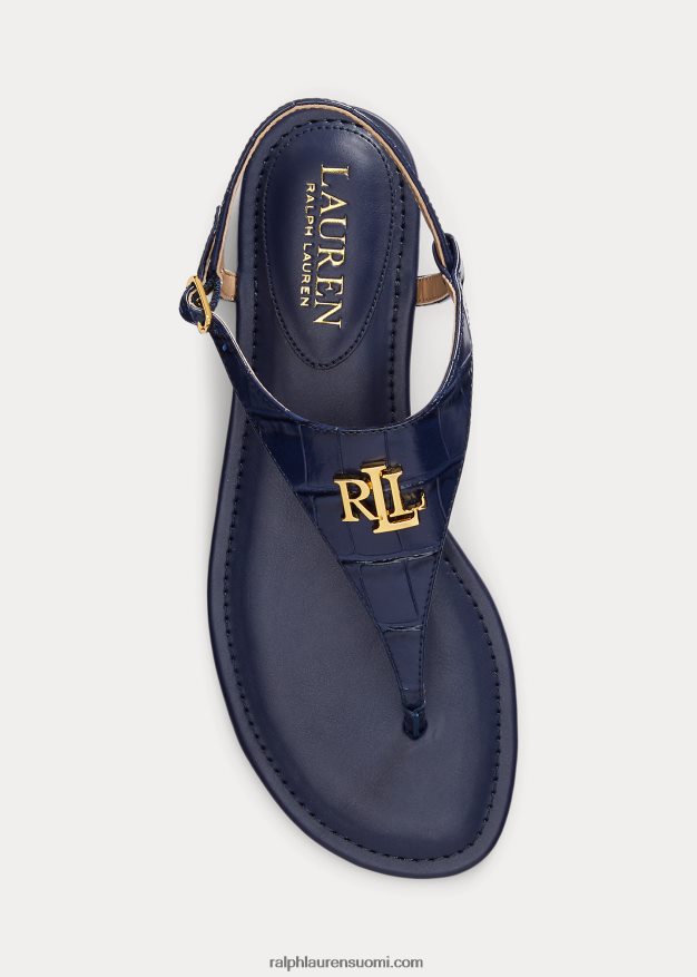 Ralph Lauren naiset ellington kohokuvioitu nahkasandaali 0Z24ZR9600 hienostunut laivasto